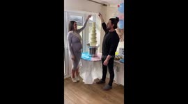Pregnant couple turns to chocolate fountain to find out their 1st baby's gender