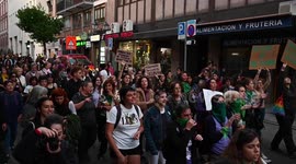 Topless protesters join International Safe Abortion Day demonstration in Madrid, Spain