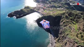 Aussie jumpers enjoy thrilling 400-metre-high wingsuit flight in Madeira