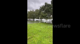 Streets of Orlando, FL, USA flooded by Hurricane Ian's rain