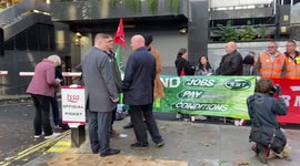 Rail strike picket outside Euston Station in London