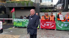 RMT boss Mick Lynch gives an interview outside Euston Statuon as rail strikes hit the UK