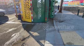 Garbage Truck On Side After Accident In Oakland, CA, USA