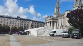 People gathered in Millenium square in Leeds City center for Yorkshire speak suicide quilt