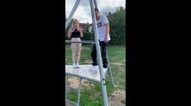 Brother on the zip wire, but being pushed on it made it quite funny