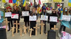 London protesters hold minute of silence for Ukrainians killed by Russia
