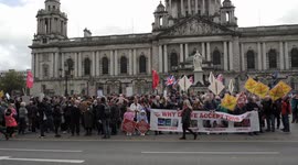 Hundreds gather at Belfast City Hall to protest about the current cost of living crisis