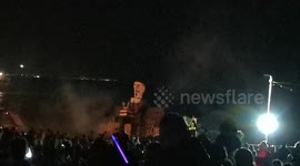 Bonfire night celebrations take place on Eastbourne beach, UK