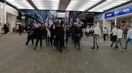 Hong Kong supporters march through city center in opposition of the Chinese communist party