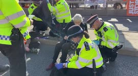 Police move Just Stop Oil protesters blocking Waterloo Bridge.