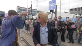 “Shame on you!” Protesters SHOUT at MP Michael Fabricant as he tries to walk into the Tory Party Conference in Birmingham