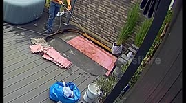 Man Slips and Falls On Slippery Decking, Funny Garden Accident
