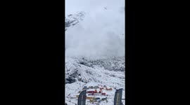 Dramatic moment massive avalanche swallows base camps on Himalayan mountain Manaslu, Nepal