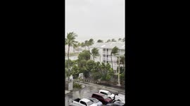 Heavy winds blow into Key West Florida beach during Hurricane Ian