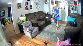 Girl tries to deliver a stern kick to helium balloon but ends up crashing to the ground
