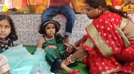 Small girls has praying complete all wishes pray Significance during Durga Puja worship in Northern India