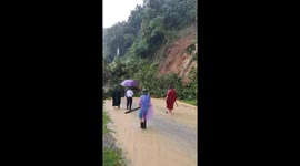 Heavy rains caused landslides, completely blocking the major road, leaving the entire area isolated