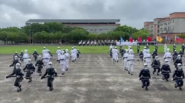 Military honour guards practise their rifle drills ahead of National Day Ceremony in Taipei, Taiwan