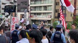 Protesters supporting Shinzo Abe's state funeral in Tokyo, Japan