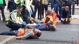 Just Stop Oil activists glued to road arrested by police in London