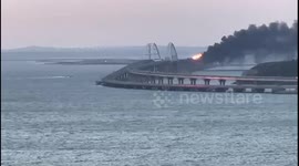 Kerch bridge blast: columns of black smoke