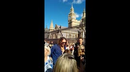 English actor and comedian Russell Brand joins pro-Assange rally in London