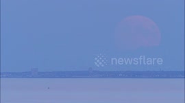 Stunning nearly full 'Hunter's Moon' seen rising above Kent coast, UK