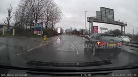 Dashcam footage captures moment a woman in Audi fails to yield the right of way in Salford