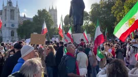 Protests in central London. Three protests at the same time in Parliament Square: Iranian - Mahsa Amini protesters, supporters of Julian Assange, Animal Rebellion