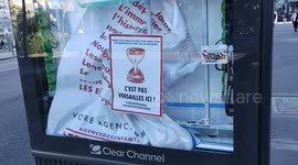 New energy sobriety law: illuminated advertisements prohibited between 1 a.m. and 6 a.m. everywhere in France. Here, a vandalized electric panel by ecologist activists reading the famous french expression encouraging not to turn on too much light