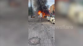 Russian missile strike on Kyiv leave vehicles in flames and billowing smoke as civilians bear the brunt of Putin's retaliation