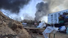 Ukrainian woman fleeing shelling in Chernihiv, Ukraine