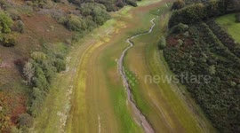 Drone footage shows how water levels at UK reservoir have fallen to just 20 per cent following droughts