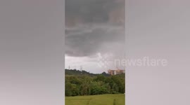 Spectacular thick waterspout forms next to coastal village in the Philippines