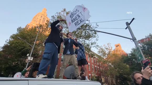 “Birds Aren’t REAL” Protest takes over Washington Square Park in NYC