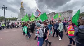Extinction Rebellion hold Reclaim Our Future march next to Buckingham Palace. Climate Protest