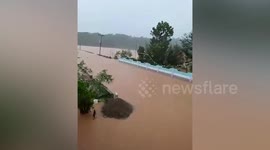 School flooded following Typhoon Nesat onslaught in the Philippines