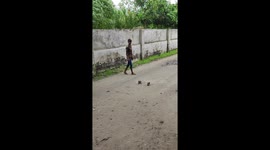 Passionate Asian Fails To hit Ball in Cricket While Playing in Village and Having Fun Together