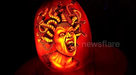 Halloween: UK artist carves amazing Greek mythological figures on pumpkin