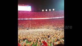 Excited Tennessee football fans storm field, topple goalposts after upset win vs. Alabama