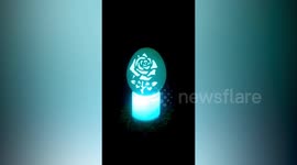 Artist carves images onto eggshells and turns them into cute lamps
