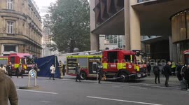 Shirtless man throws rocks at the Bloomberg building in the City Of London