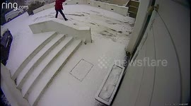 Man slipping in snow (no captions)