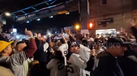 New York fans celebrate win over Indians, trip to ALCS Fans outside Yankee Stadium