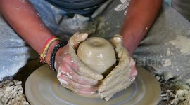 Indian Potter makes earthen lamps ahead of the Hindu Diwali festival in India