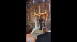Merry couple does a cool handshake after being pronounced husband & wife