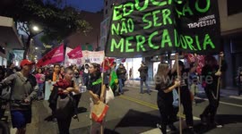 Students take part in a protest against Brazil's President Jair Bolsonaro in São Paulo, Brazil