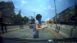 Kind driver rescues lost kitten in middle of road in Thailand