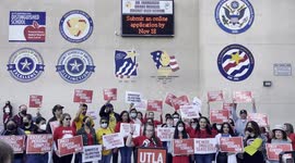 LAUSD, Los Angeles Unified School District Teachers Picketing for Better Wages and Classroom Conditions With Union Representative Speech