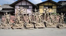 Artisan busy making structure of  idol of Goddess Kali ahead of Kali puja celebration in India
